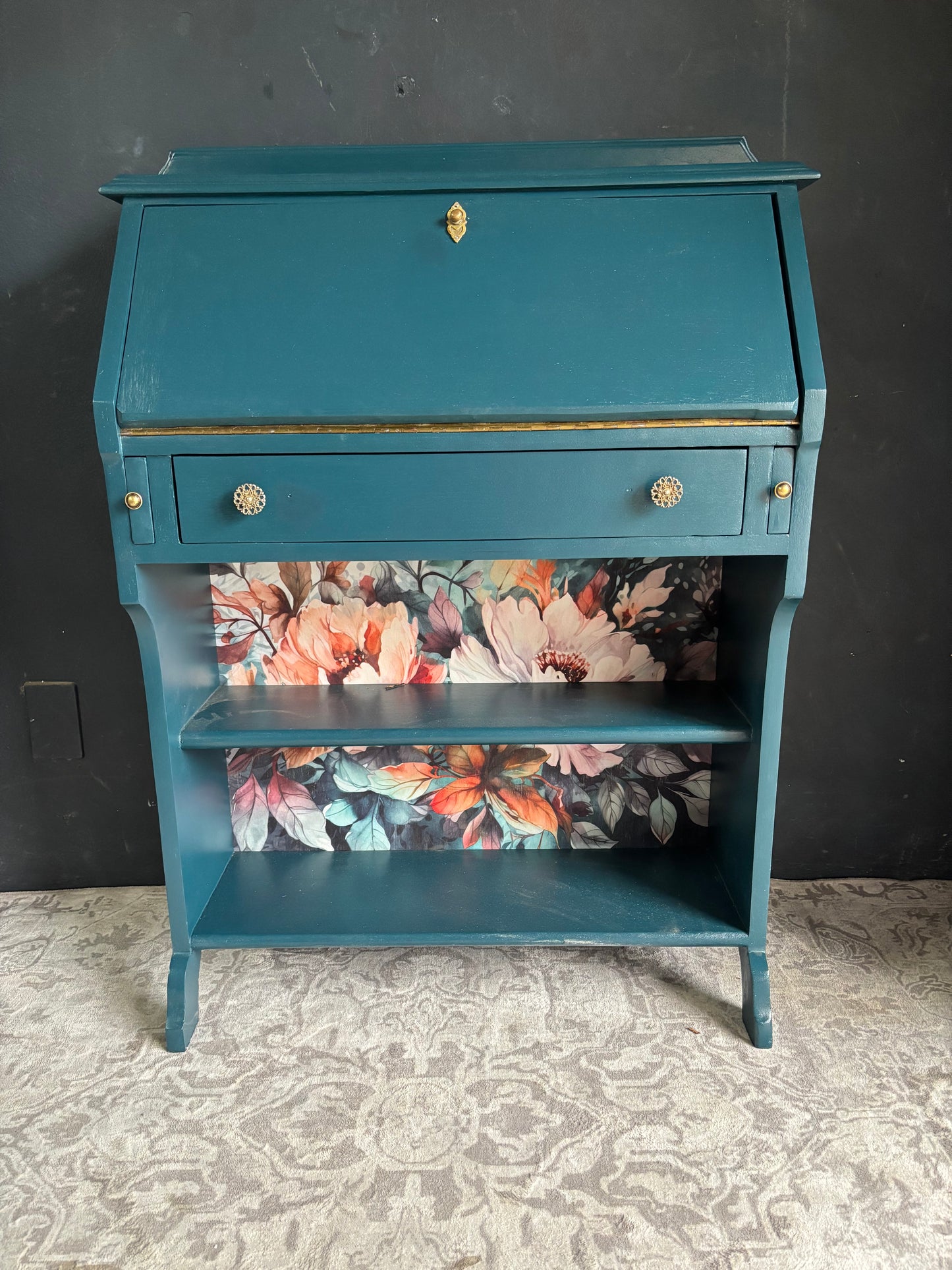 Teal Drop Front Writing Bureau