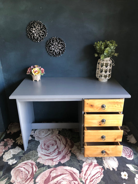 Stonewash Grey Desk with Natural Drawers & Pewter Handles G3058