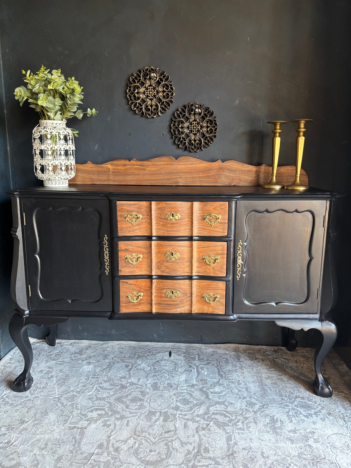 Black Vintage Sideboard with Curved Legs