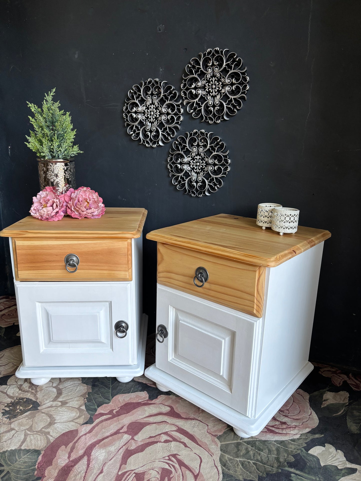 Pair of White & Pine Bedside Tables