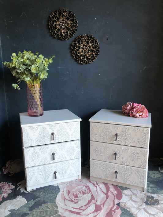 Vintage Embossed 3-Drawer Bedside Pedestals – Set of 2