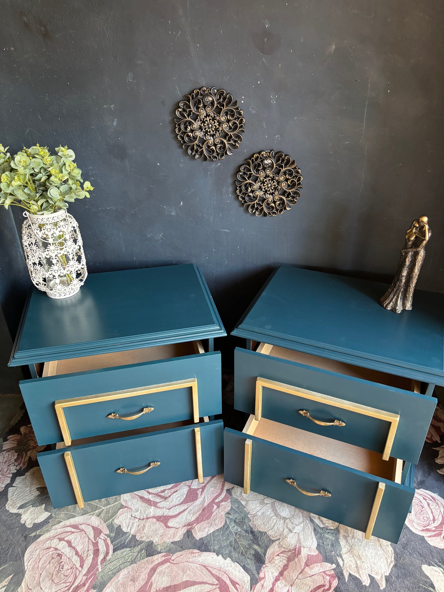 Teal & Gold Accent Bedside Tables (Set of 2)