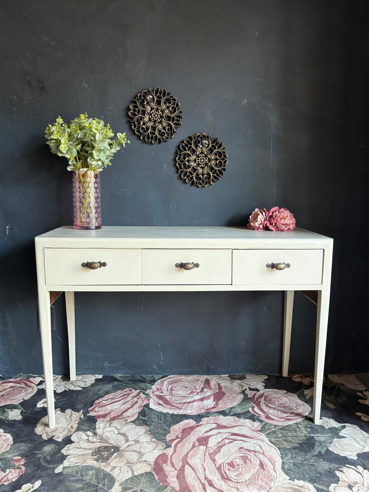 Beige Three-Drawer Console Table