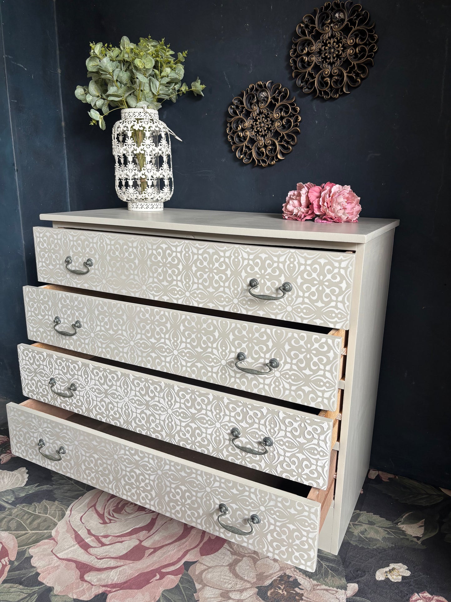 Soft Neutral Patterned Four Drawer Chest