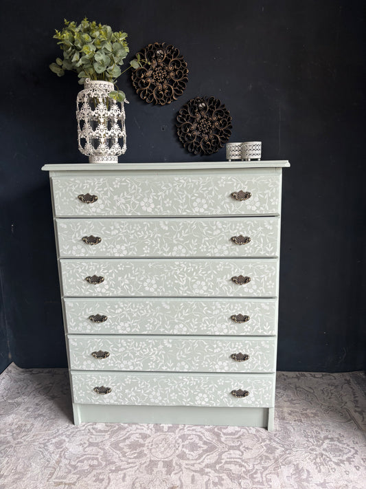 Willow Mist Floral Six Drawer Chest
