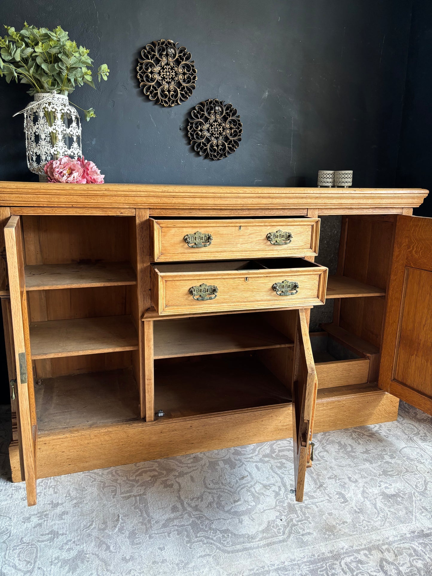 Solid Oak Sideboard with Carved Detail