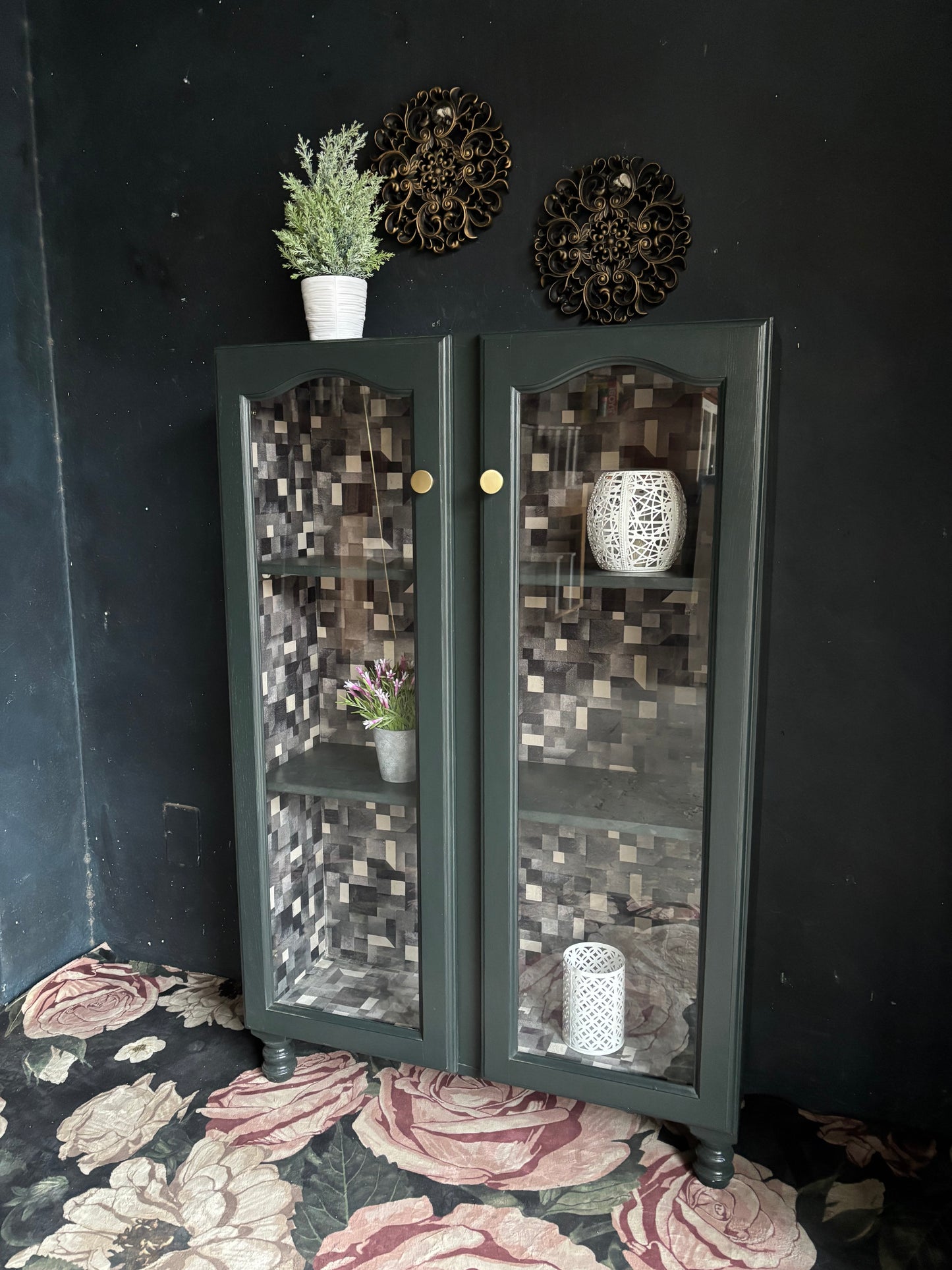 Forest Green Glass Display Cabinet