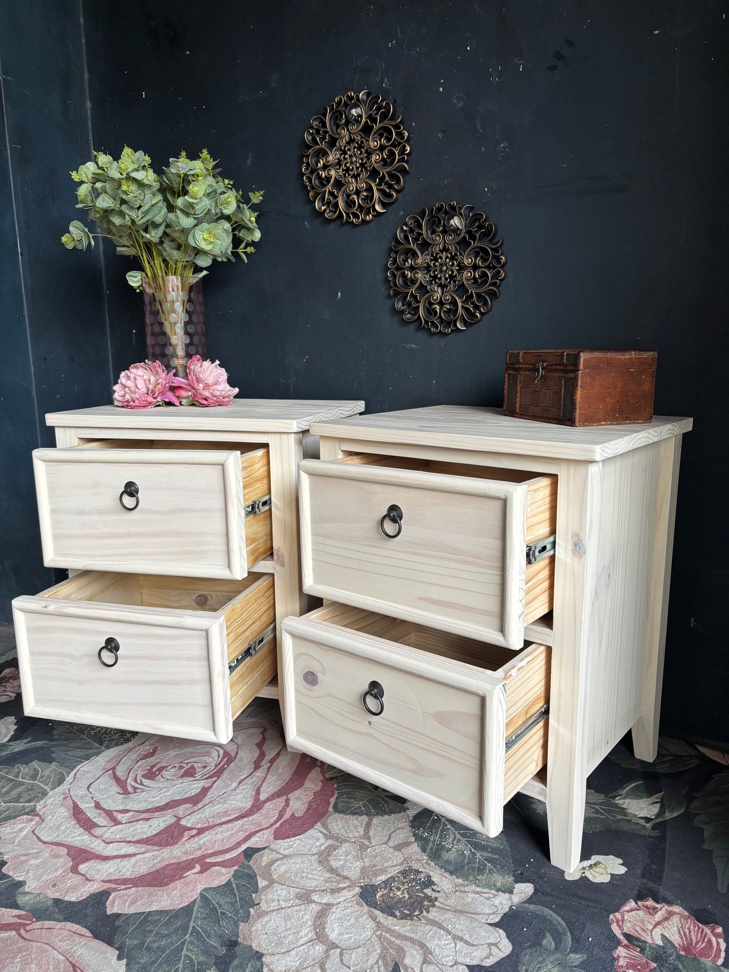 Hampton White Washed Bedside Tables (selling as a pair)