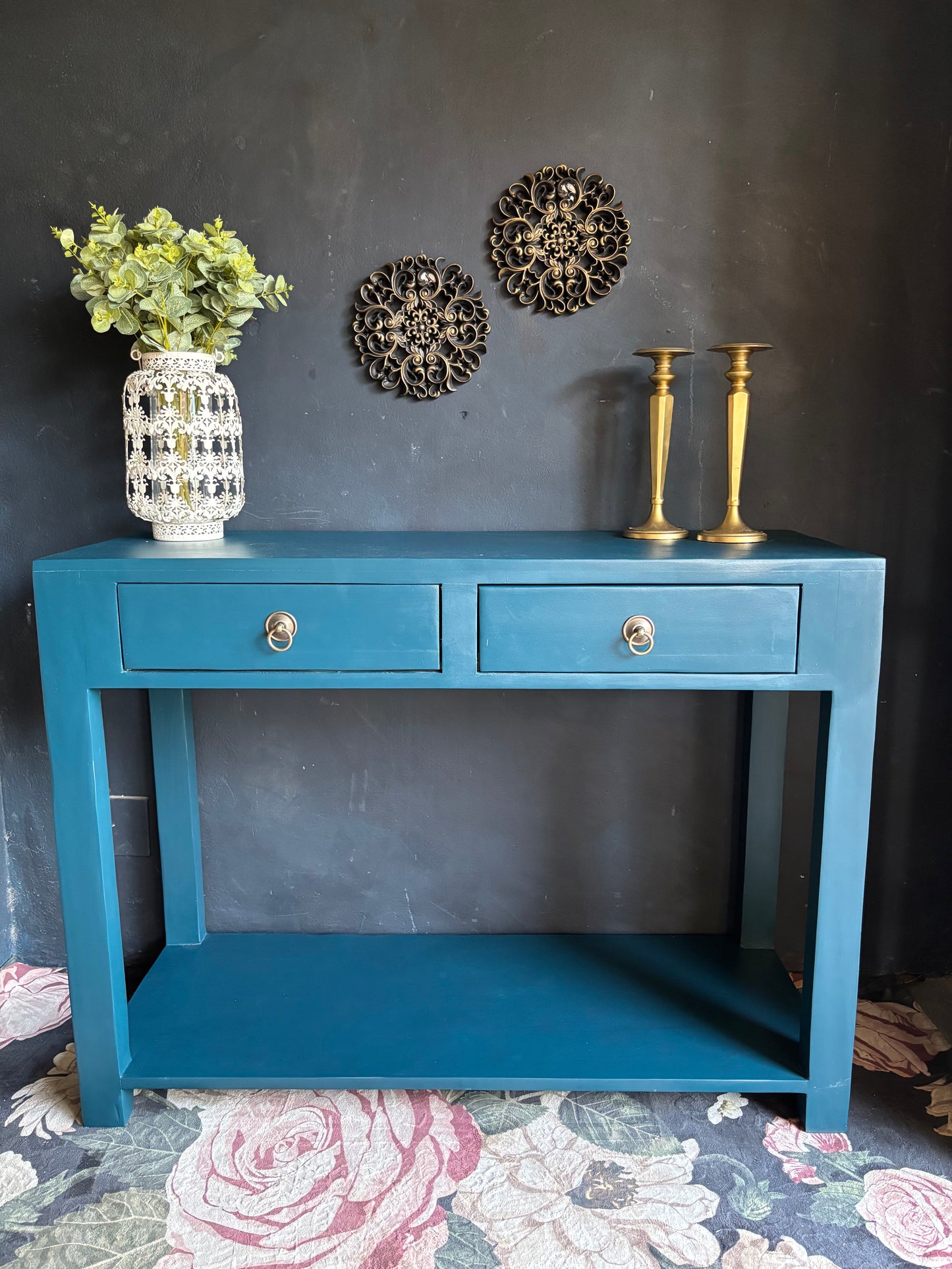 Vibrant Teal Two-Drawer Server/Console Tqble