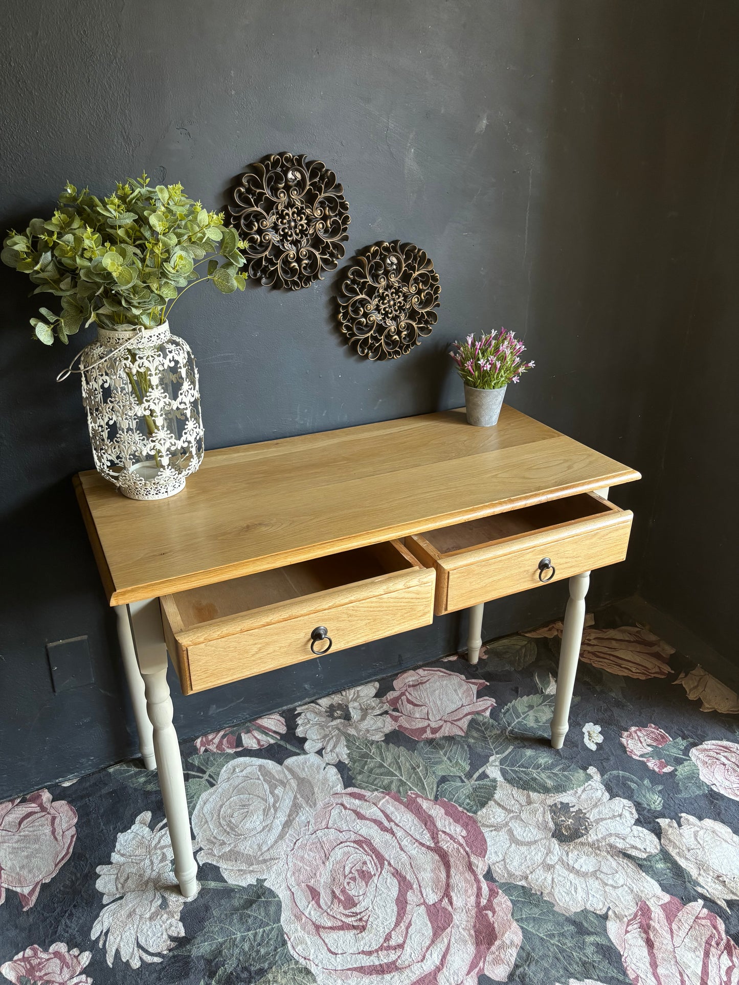 Oak and Soft White Two-Drawer Server