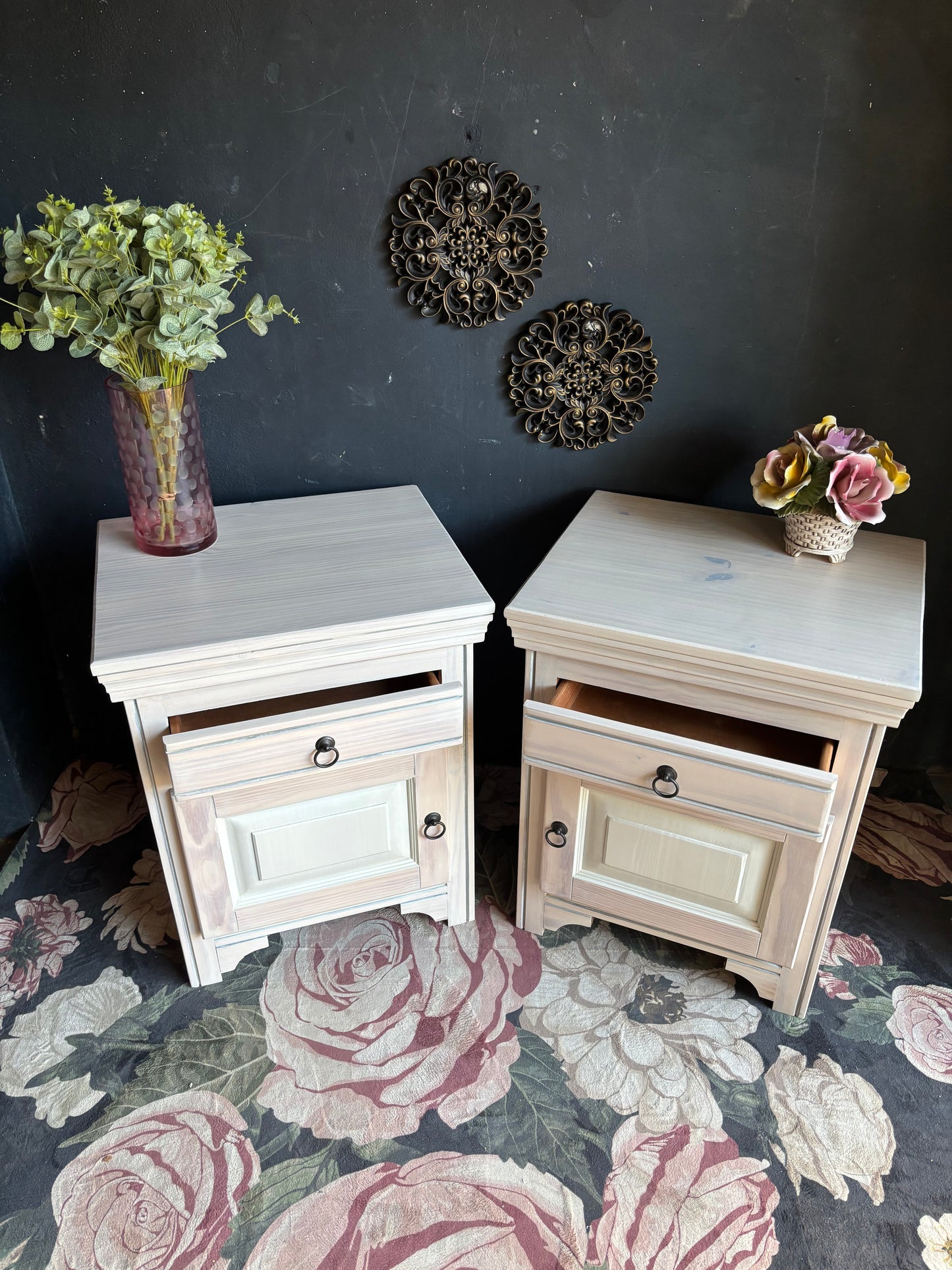 Pine Bedside Tables with Drawer and Cupboard