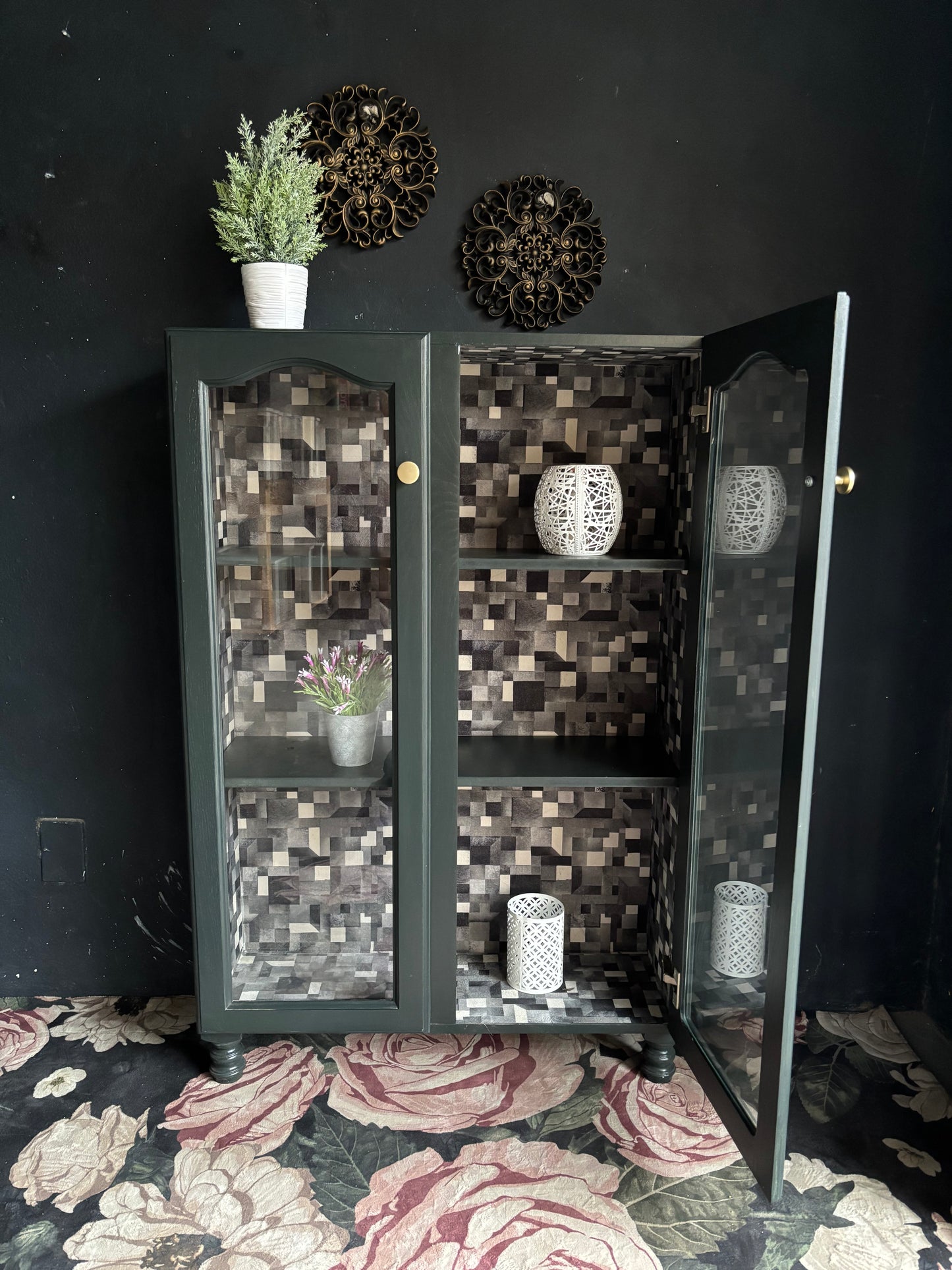 Forest Green Glass Display Cabinet