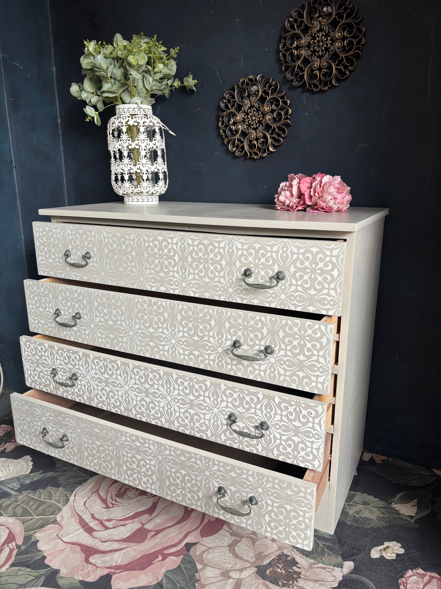 Soft Neutral Patterned Four Drawer Chest