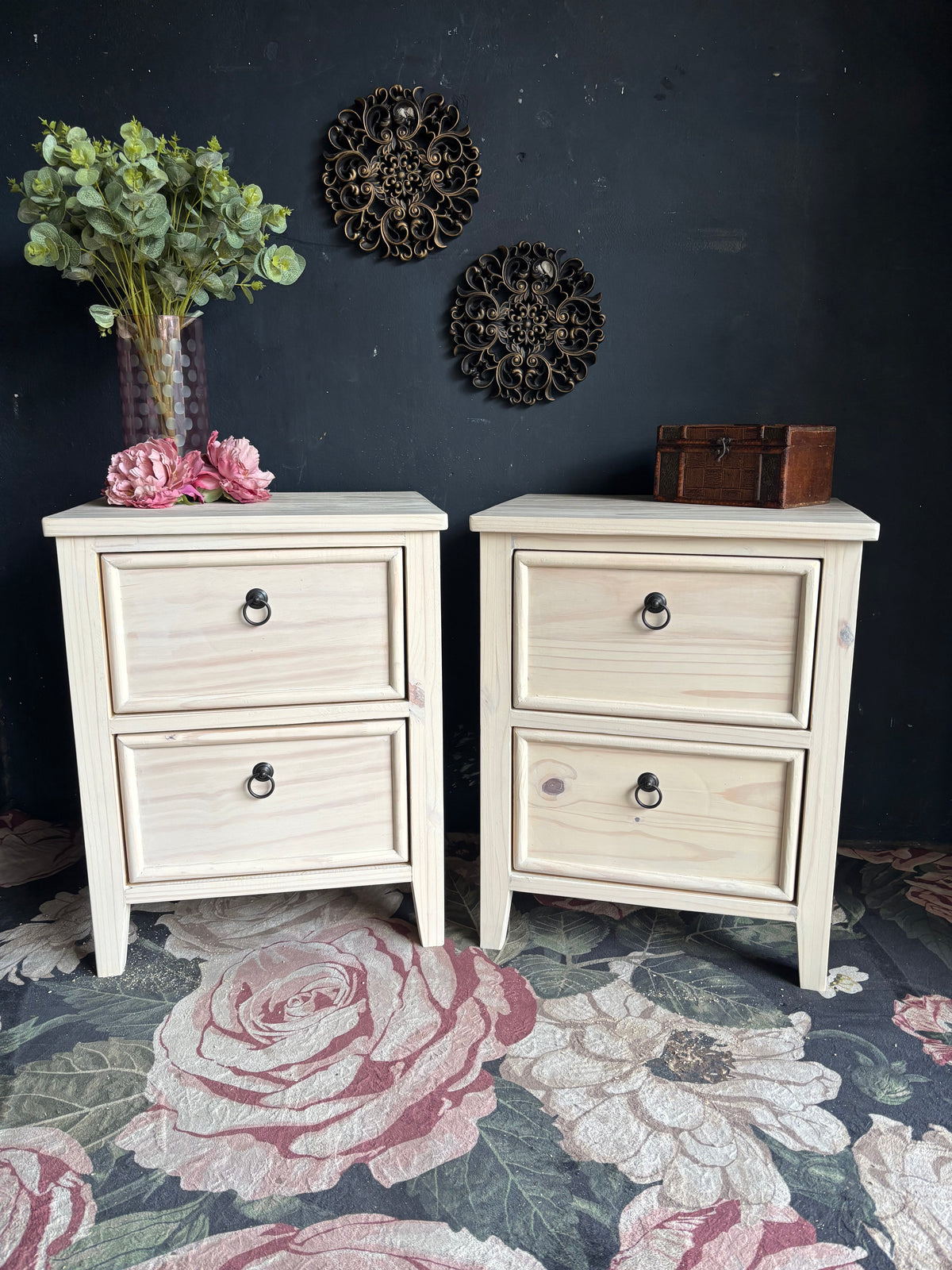 Hampton White Washed Bedside Tables (selling as a pair)