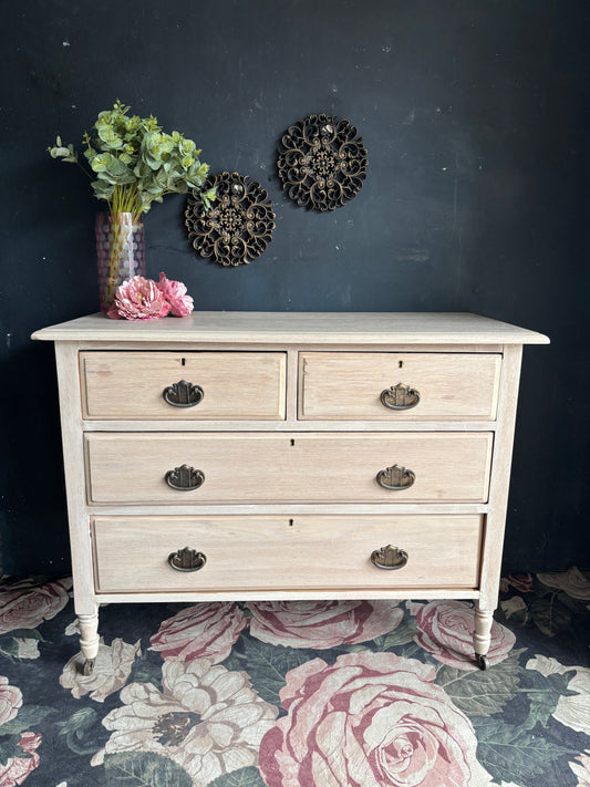 Natural Wood Vintage Dresser with Drawers on Castors