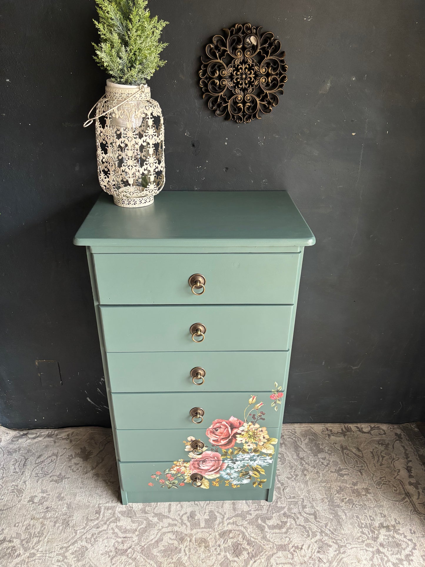 Floral Vibrant Teal Chest of Drawers