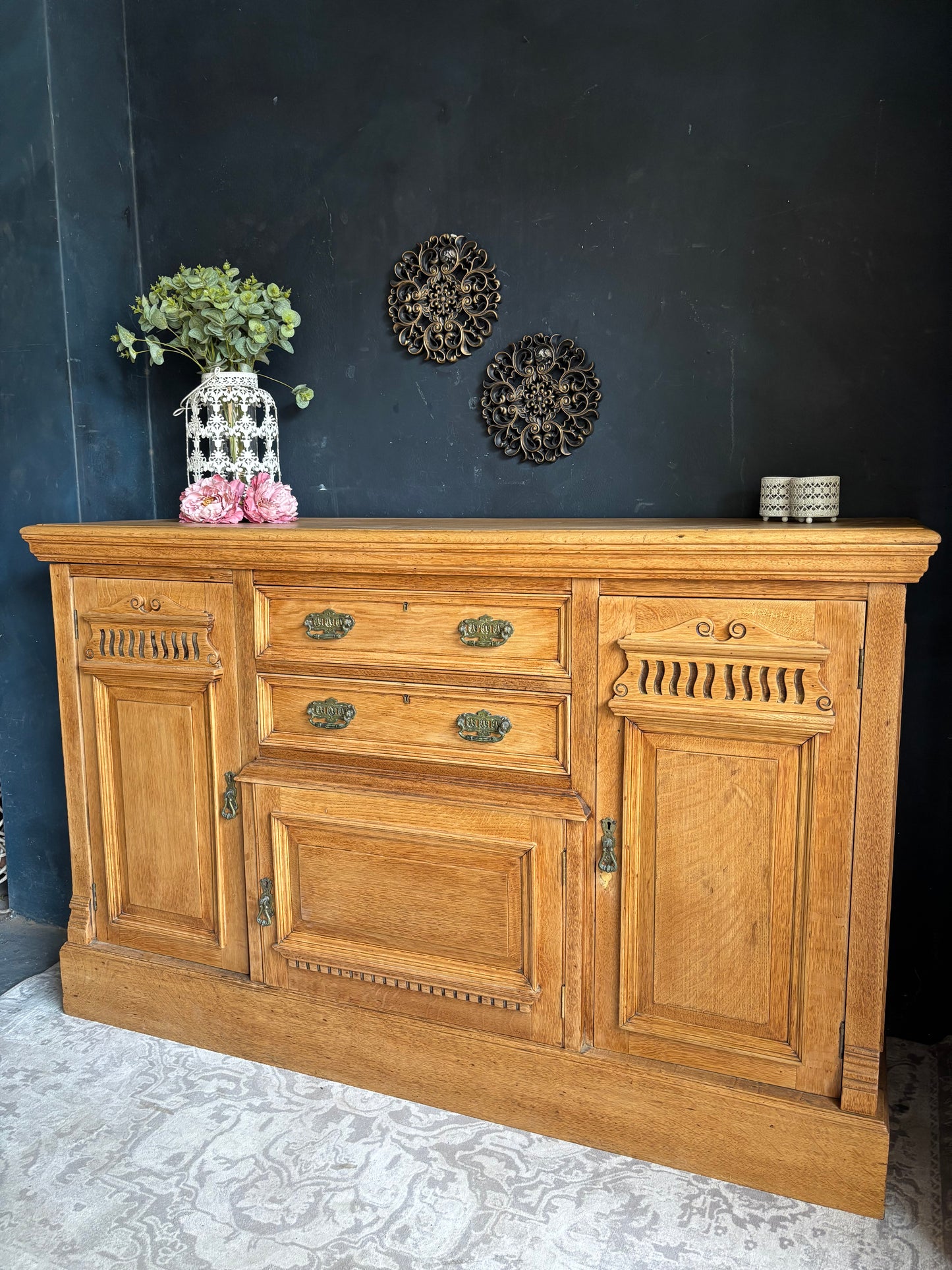 Solid Oak Sideboard with Carved Detail