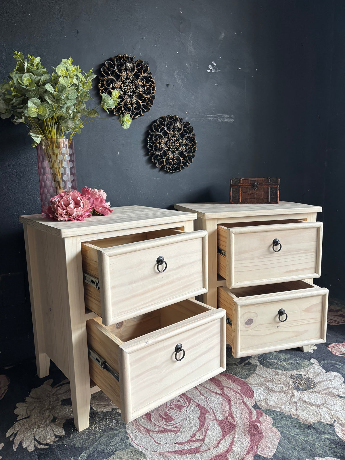 Hampton White Washed Bedside Tables (selling as a pair)