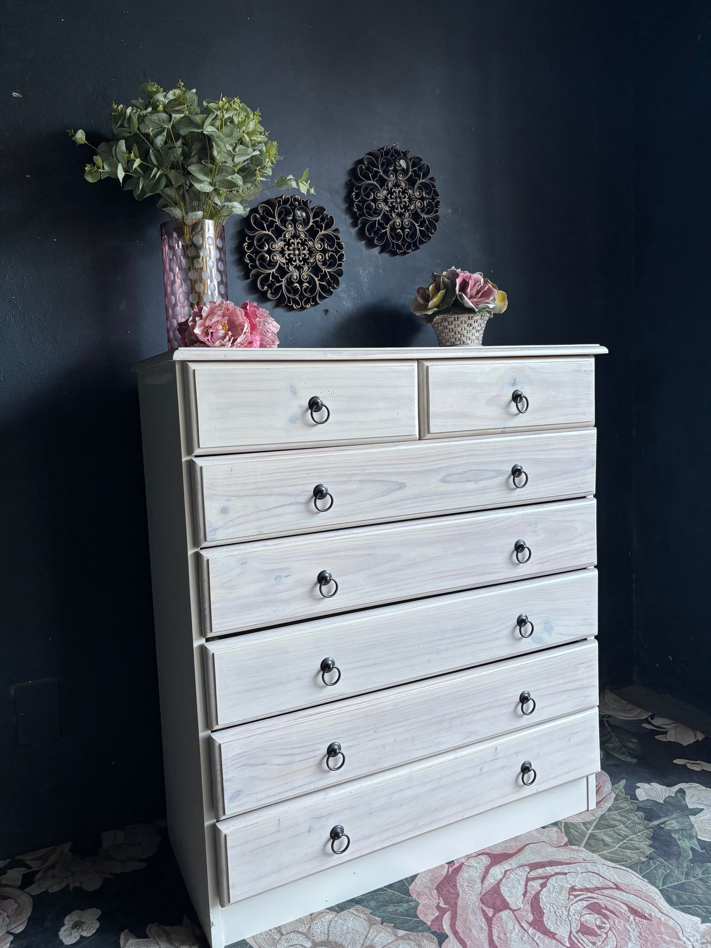 Heritage Whitewashed Pine 7-Drawer Tall Chest