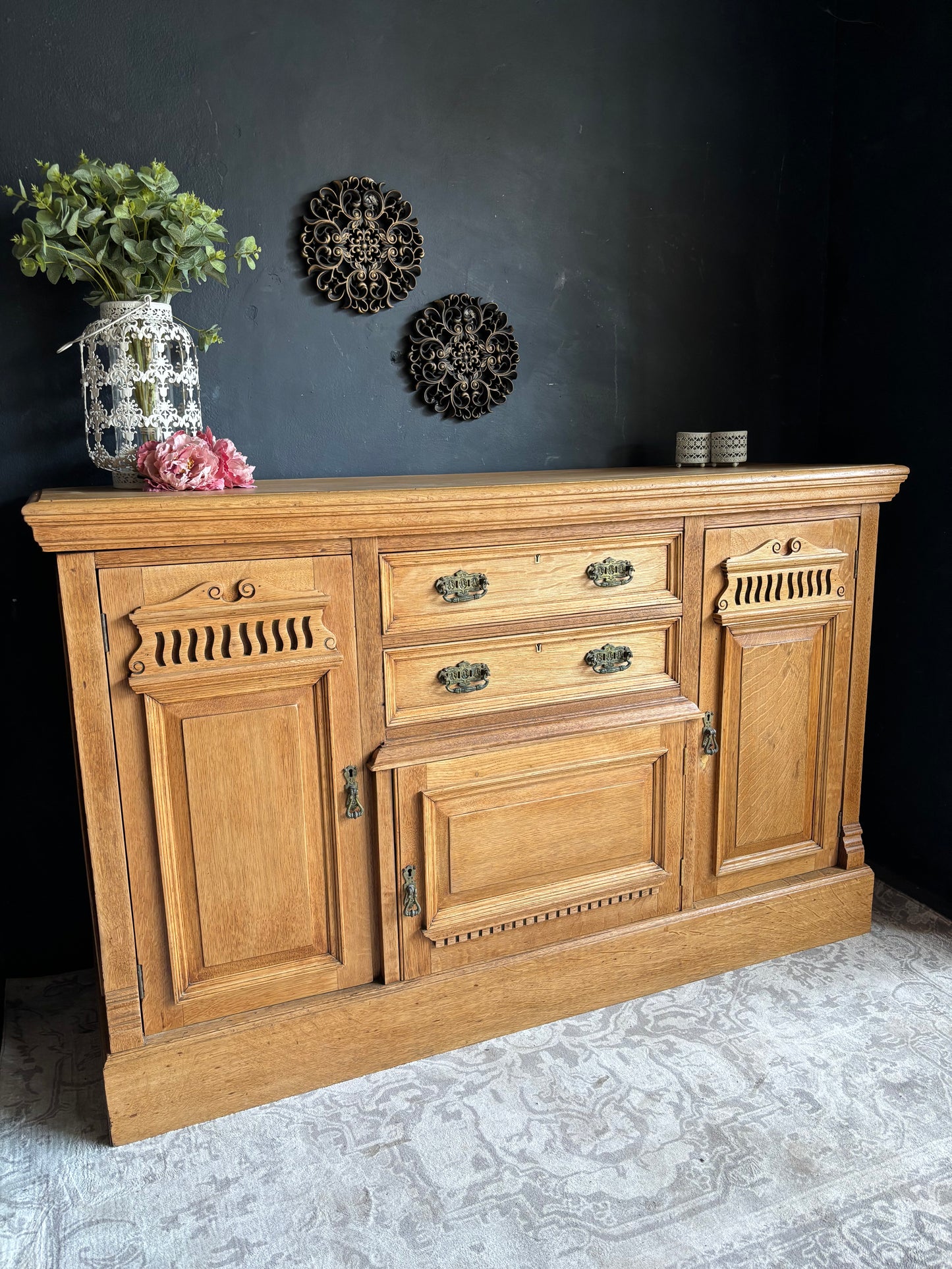 Solid Oak Sideboard with Carved Detail