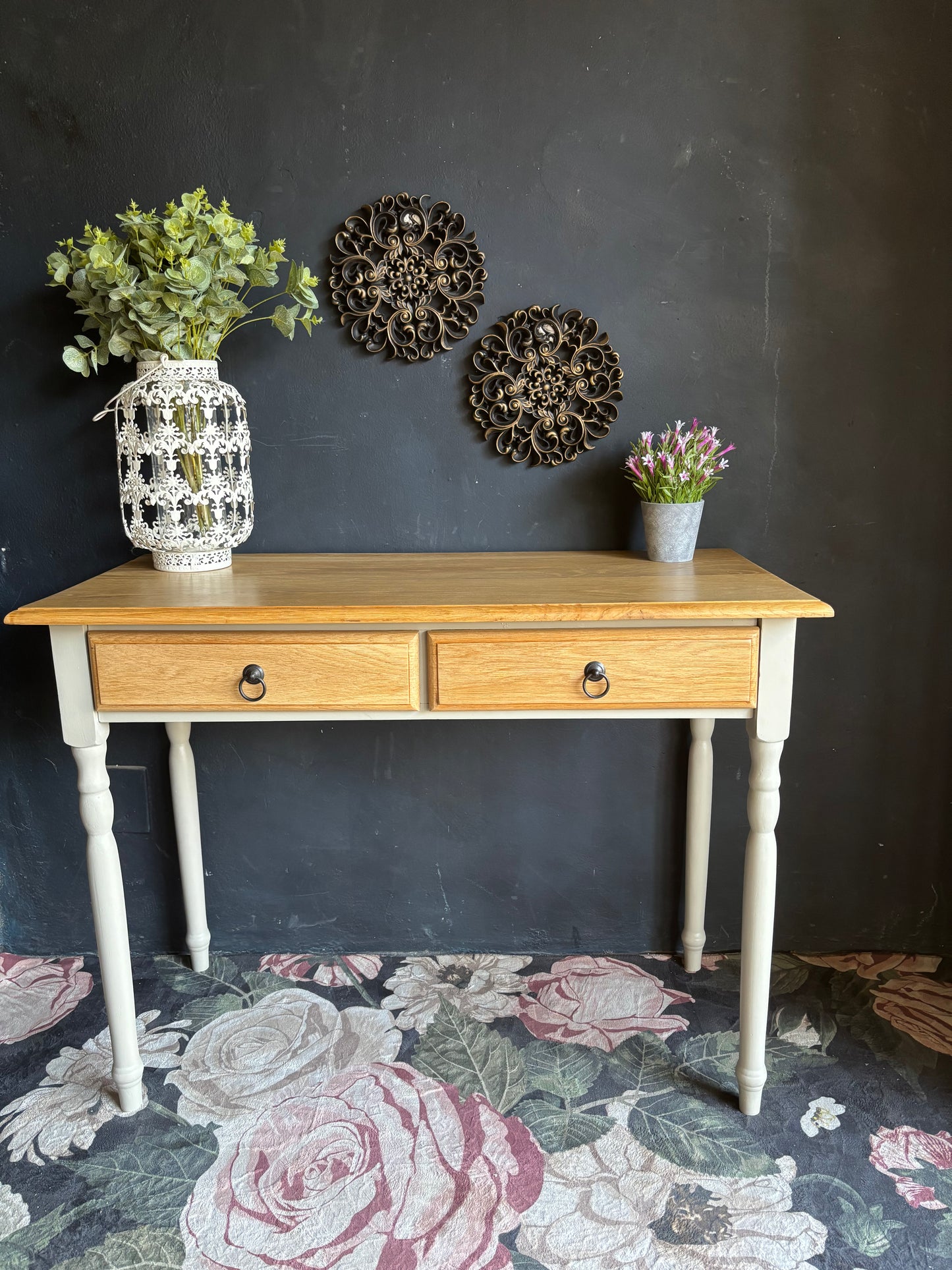 Oak and Soft White Two-Drawer Server