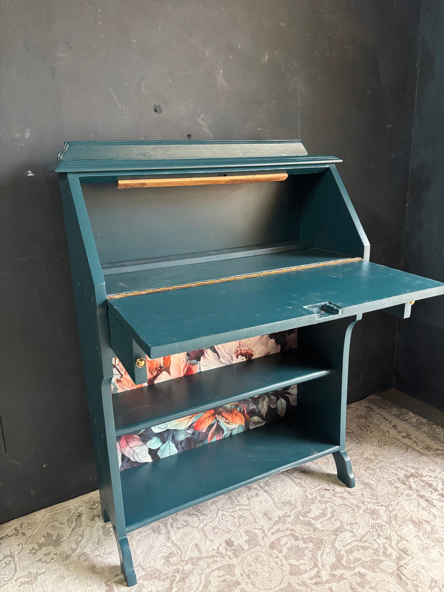 Teal Drop Front Writing Bureau