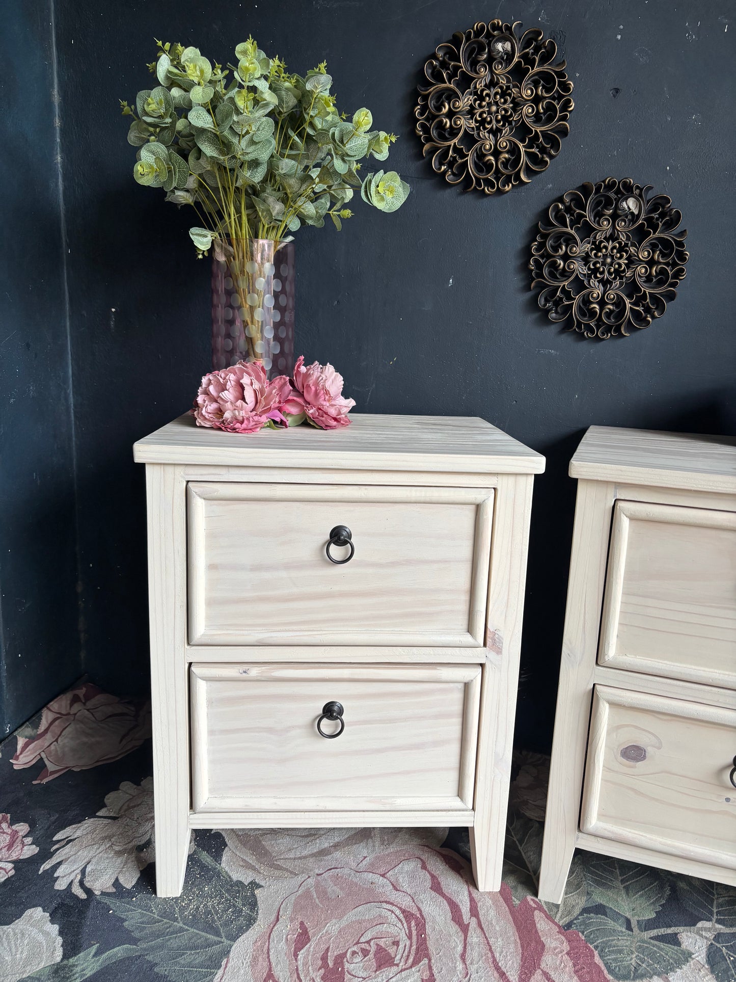 Hampton White Washed Bedside Tables (selling as a pair)