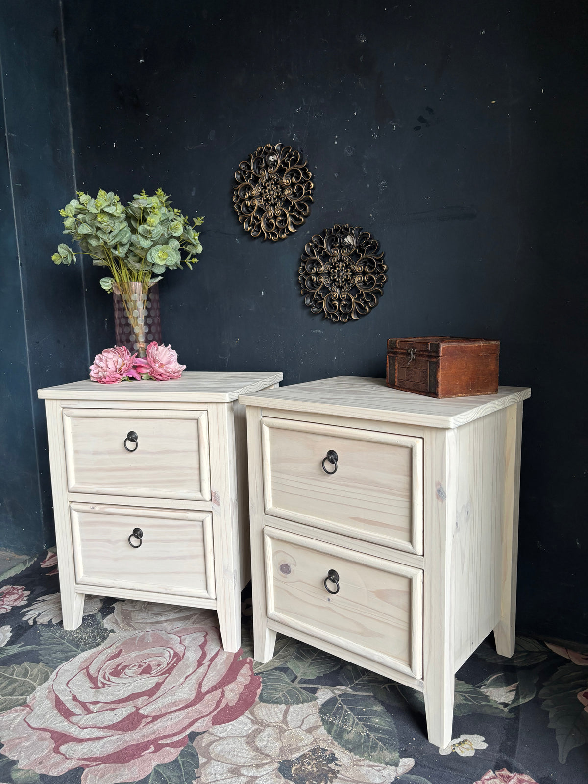 Hampton White Washed Bedside Tables (selling as a pair)