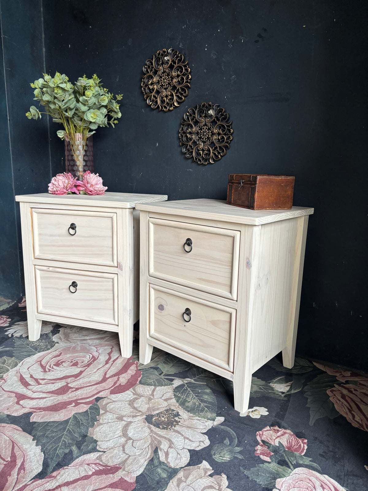 Hampton White Washed Bedside Tables (selling as a pair)