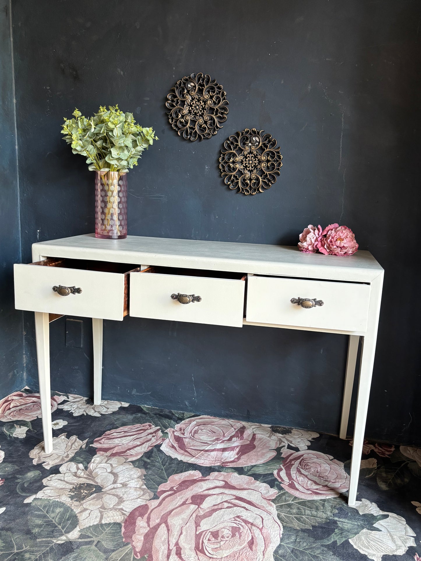 Beige Three-Drawer Console Table
