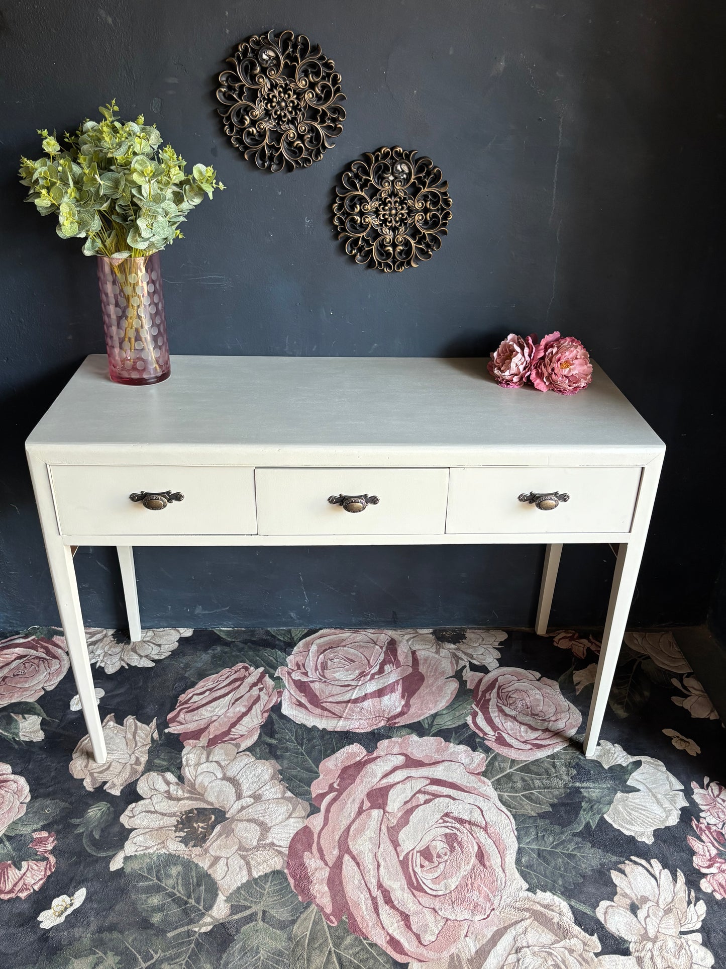Beige Three-Drawer Console Table