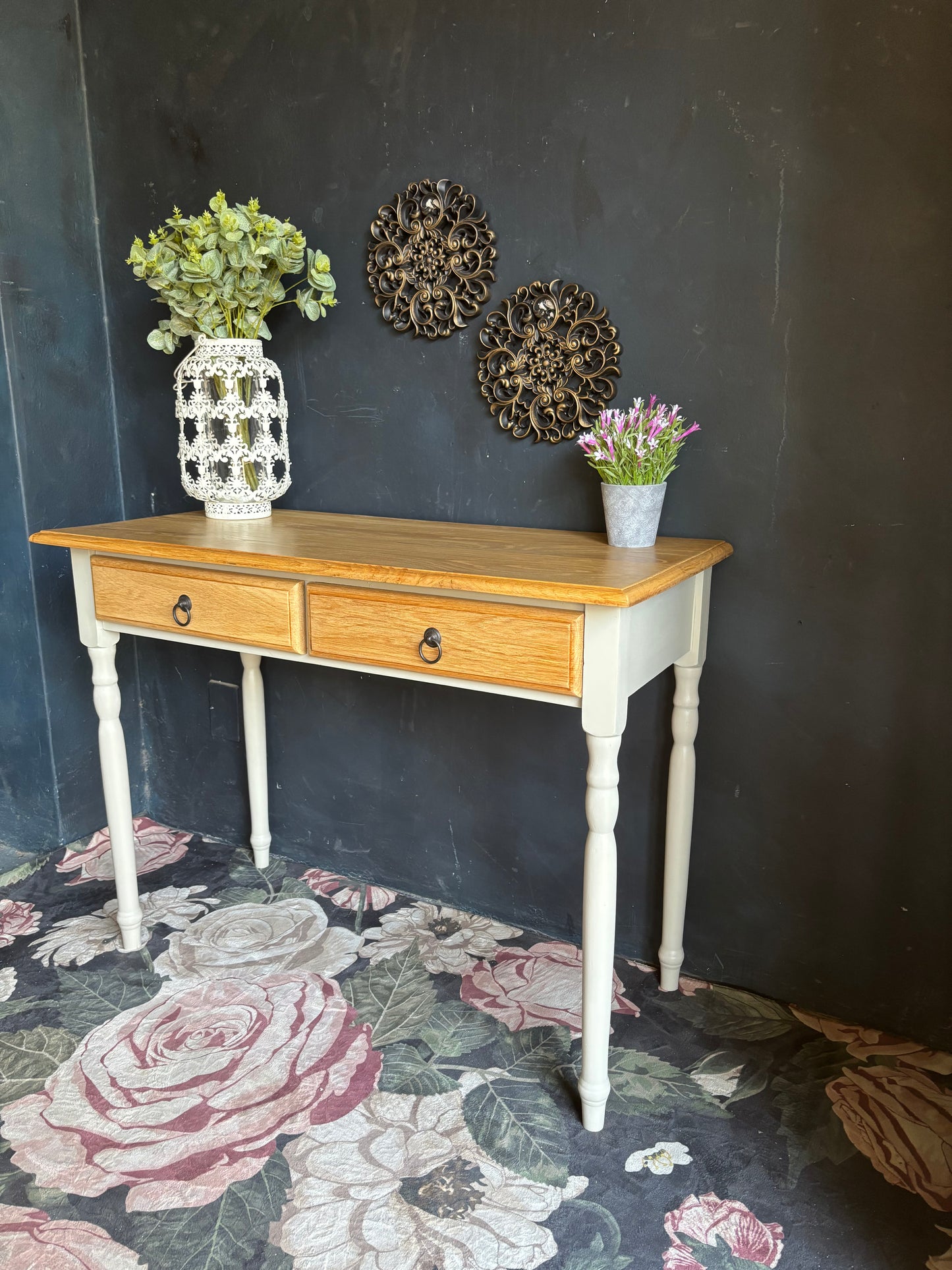 Oak and Soft White Two-Drawer Server