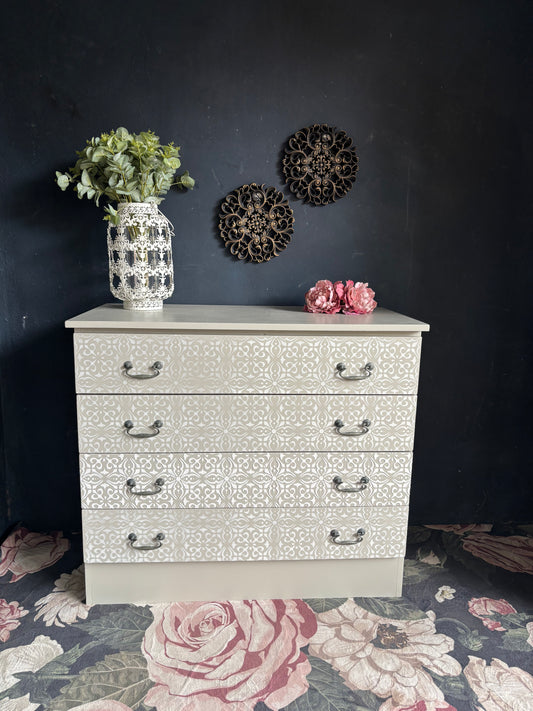 Soft Neutral Patterned Four Drawer Chest