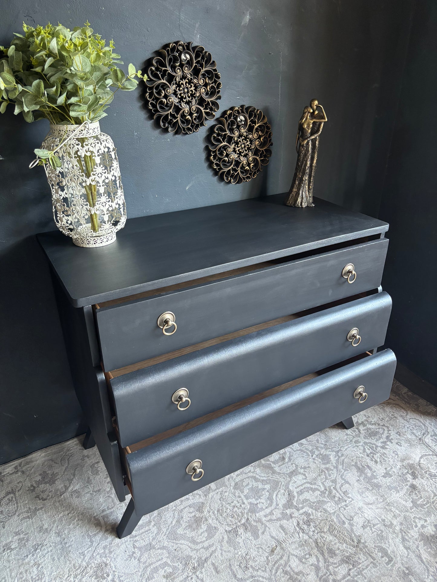 Navy 3 Drawer Chest with Brass Ring Handles