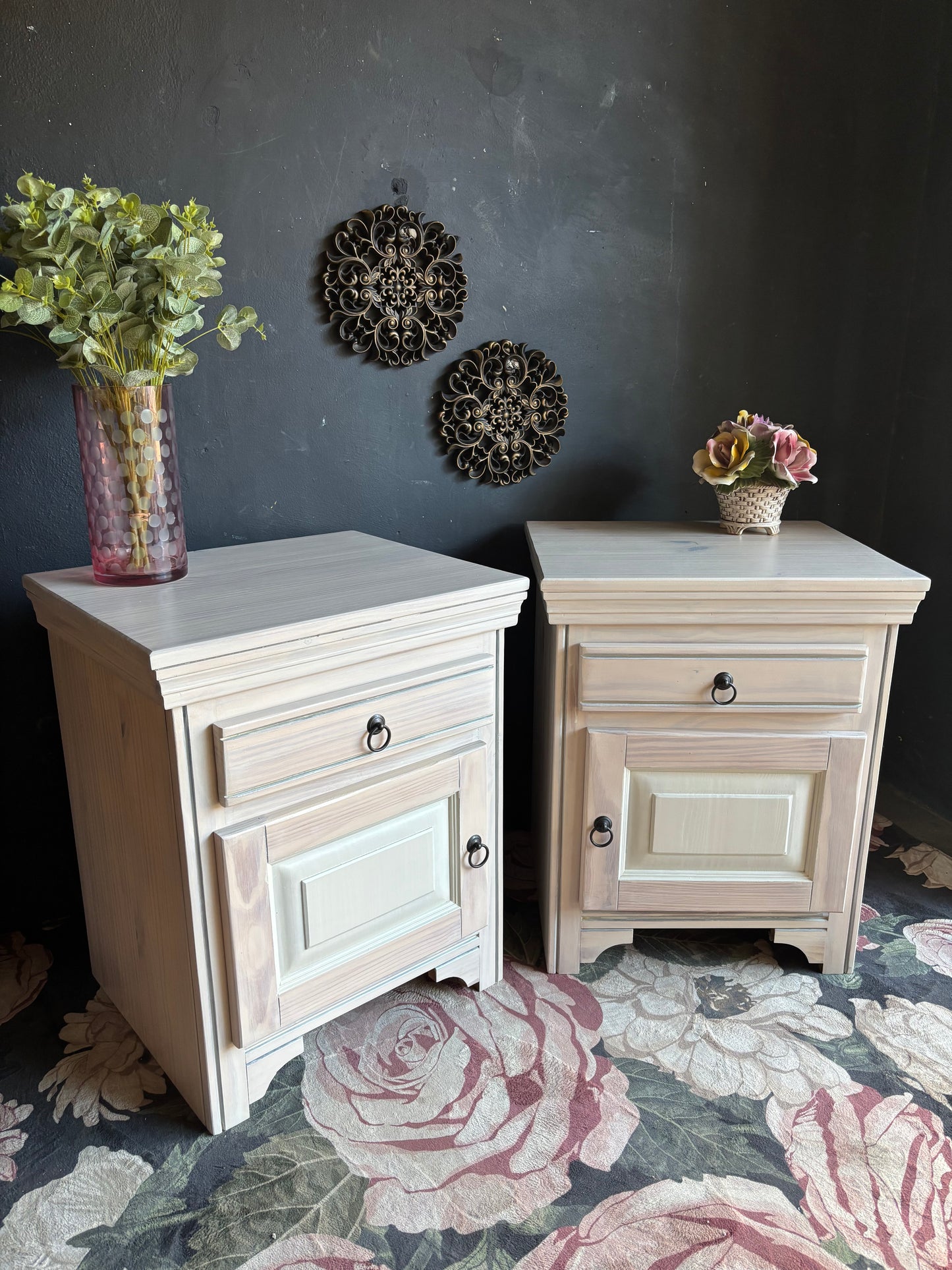 Pine Bedside Tables with Drawer and Cupboard
