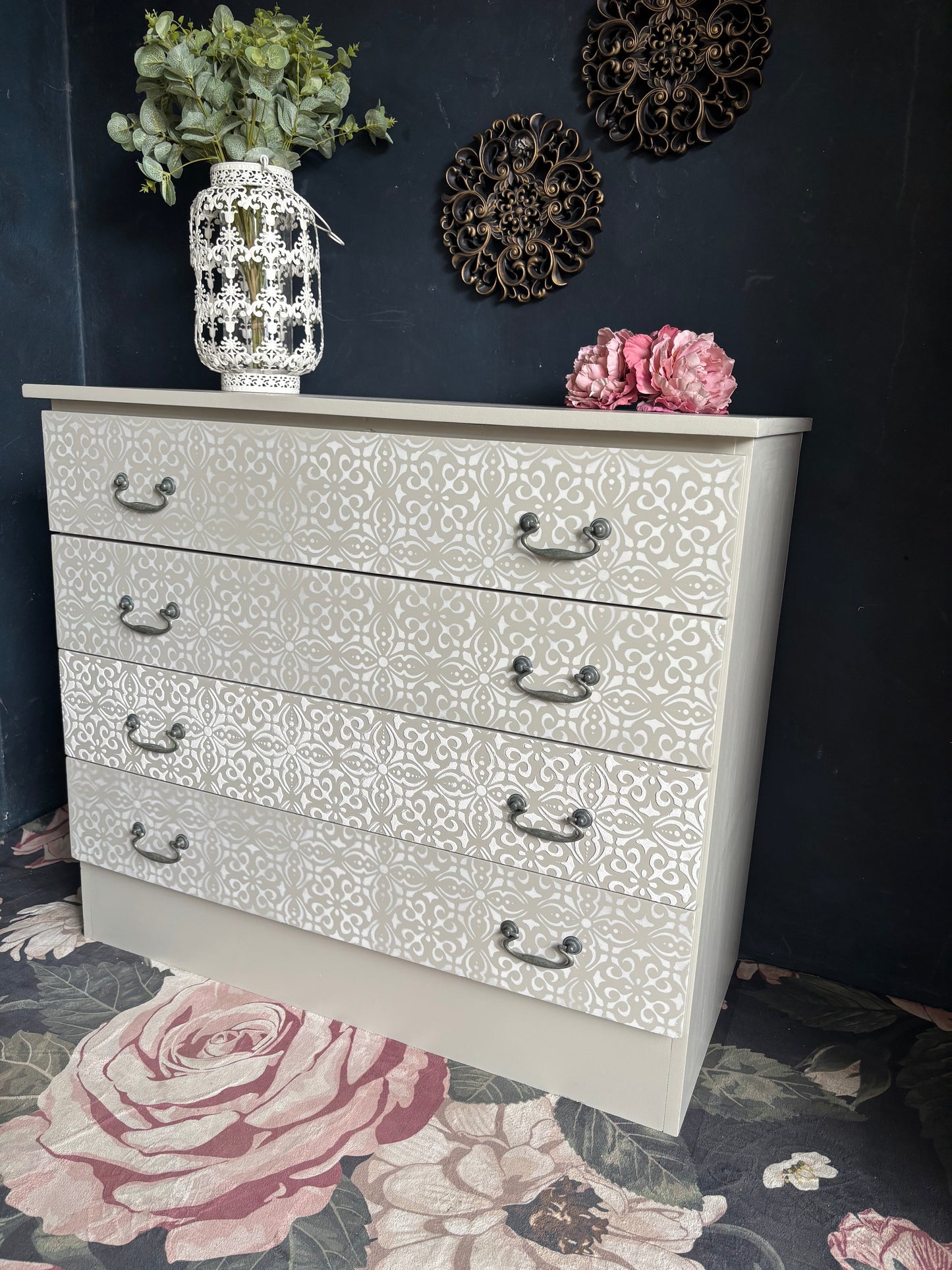 Soft Neutral Patterned Four Drawer Chest