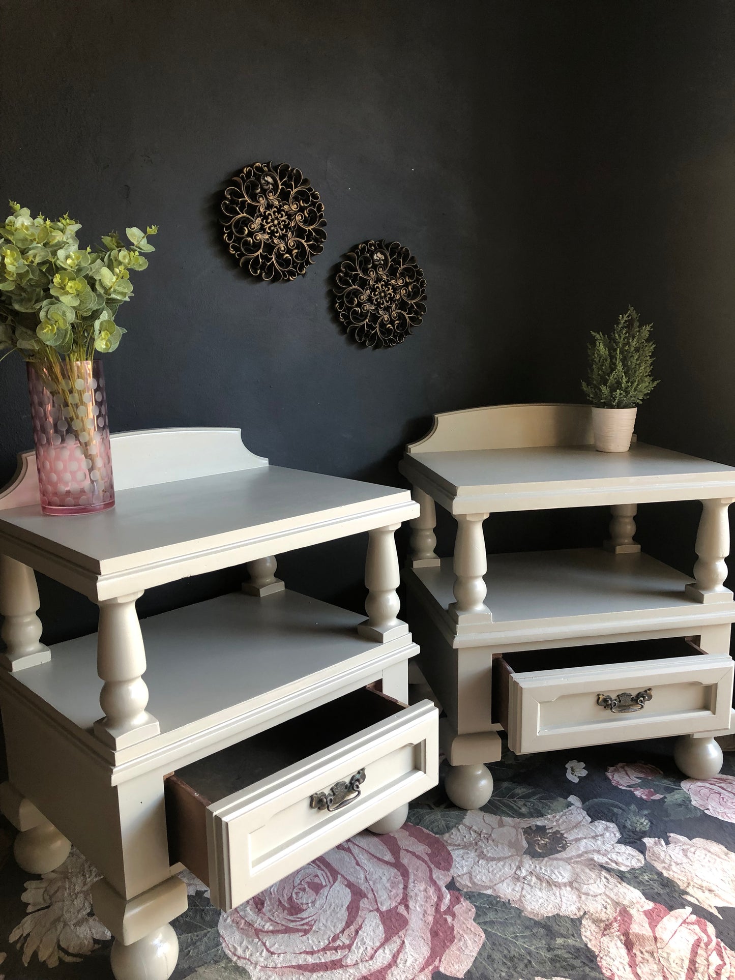 Vintage Beige Bedside Tables (Set of 2)