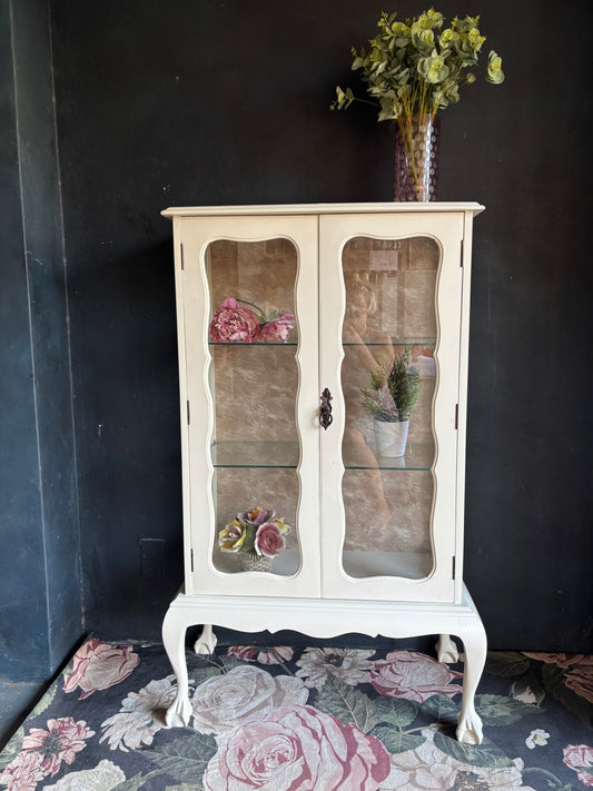 Vintage French Style Cream Glass Display Cabinet