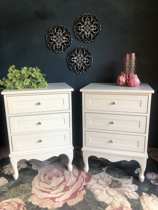 Elegant Winter White Bedside Tables with French Flair