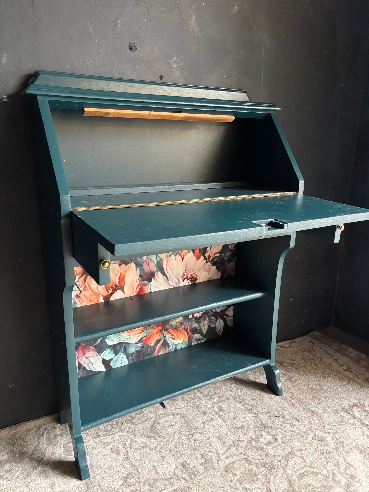 Teal Drop Front Writing Bureau