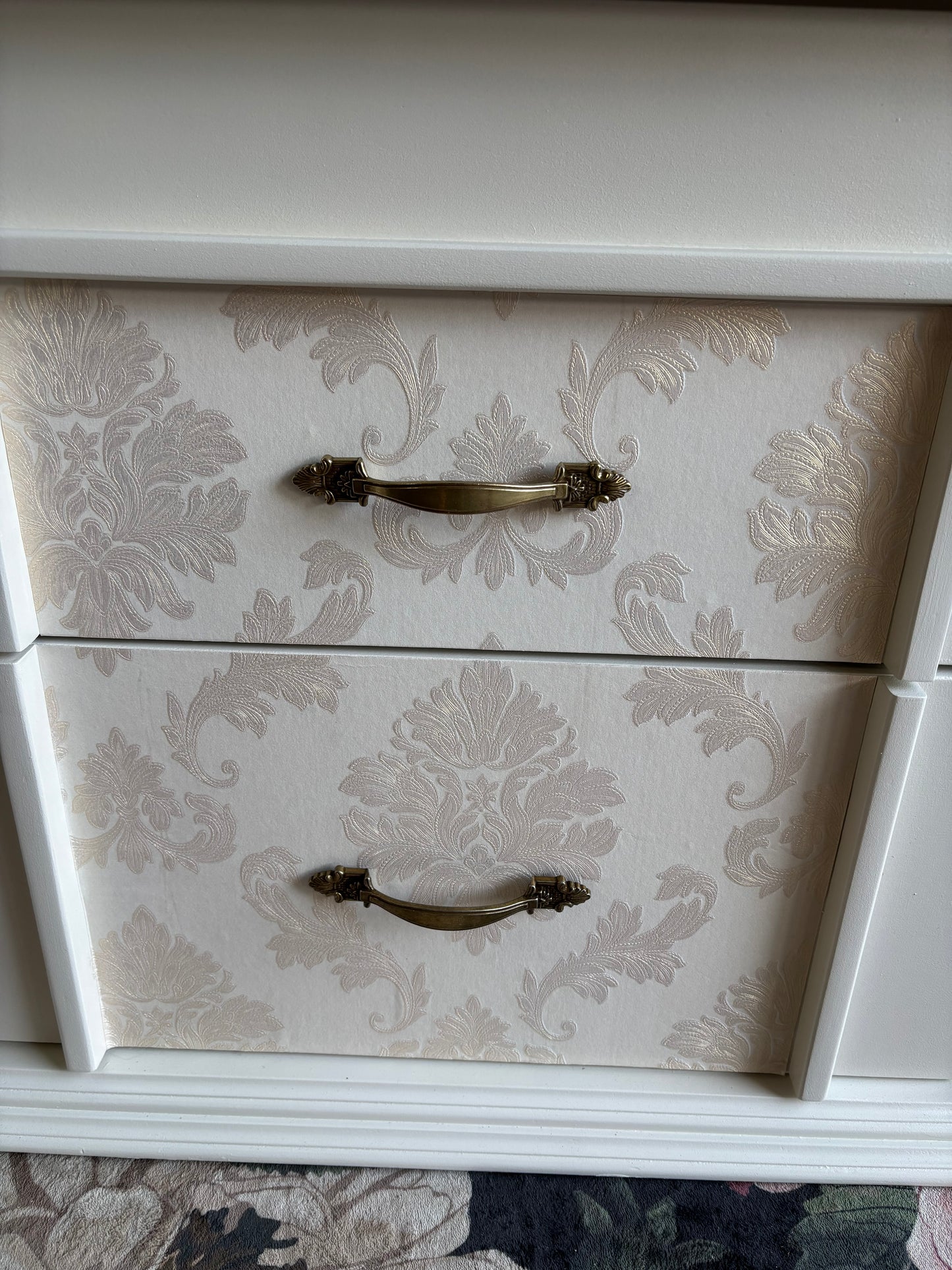 Elegant Oversized Cream Damask Nightstands (Set of 2)