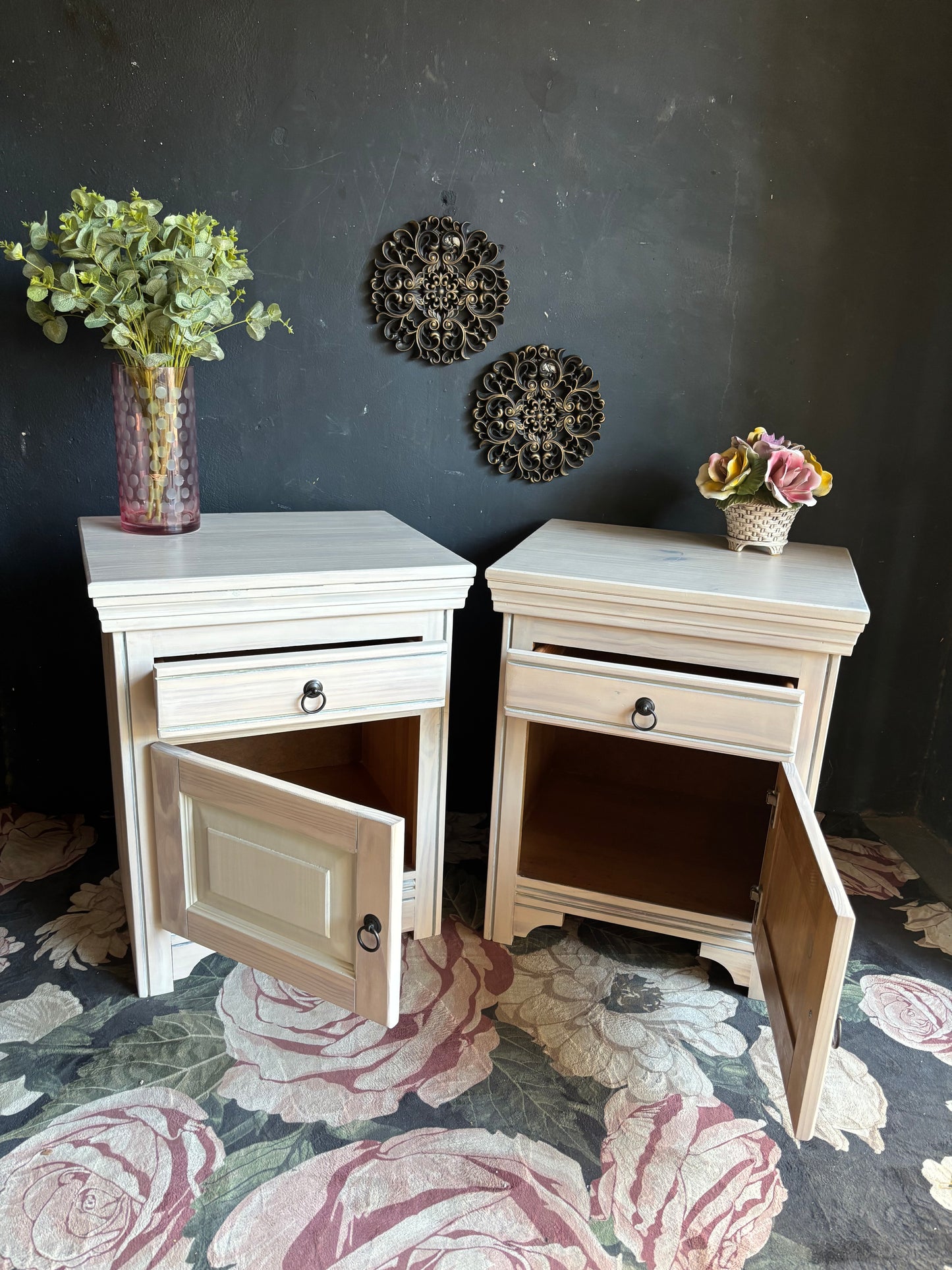 Pine Bedside Tables with Drawer and Cupboard