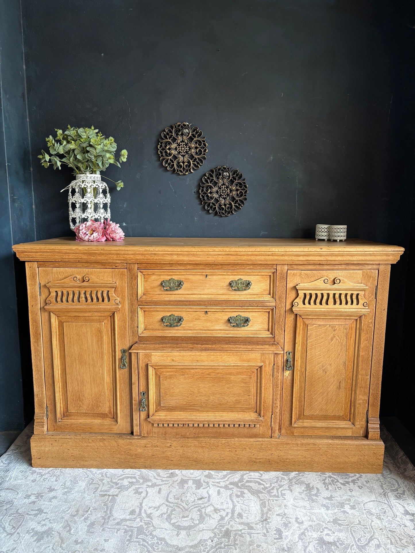Solid Oak Sideboard with Carved Detail