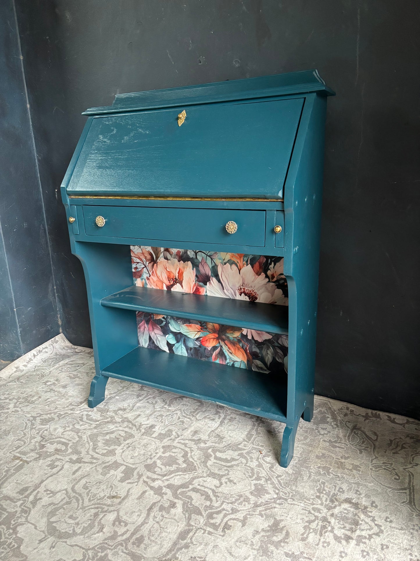 Teal Drop Front Writing Bureau