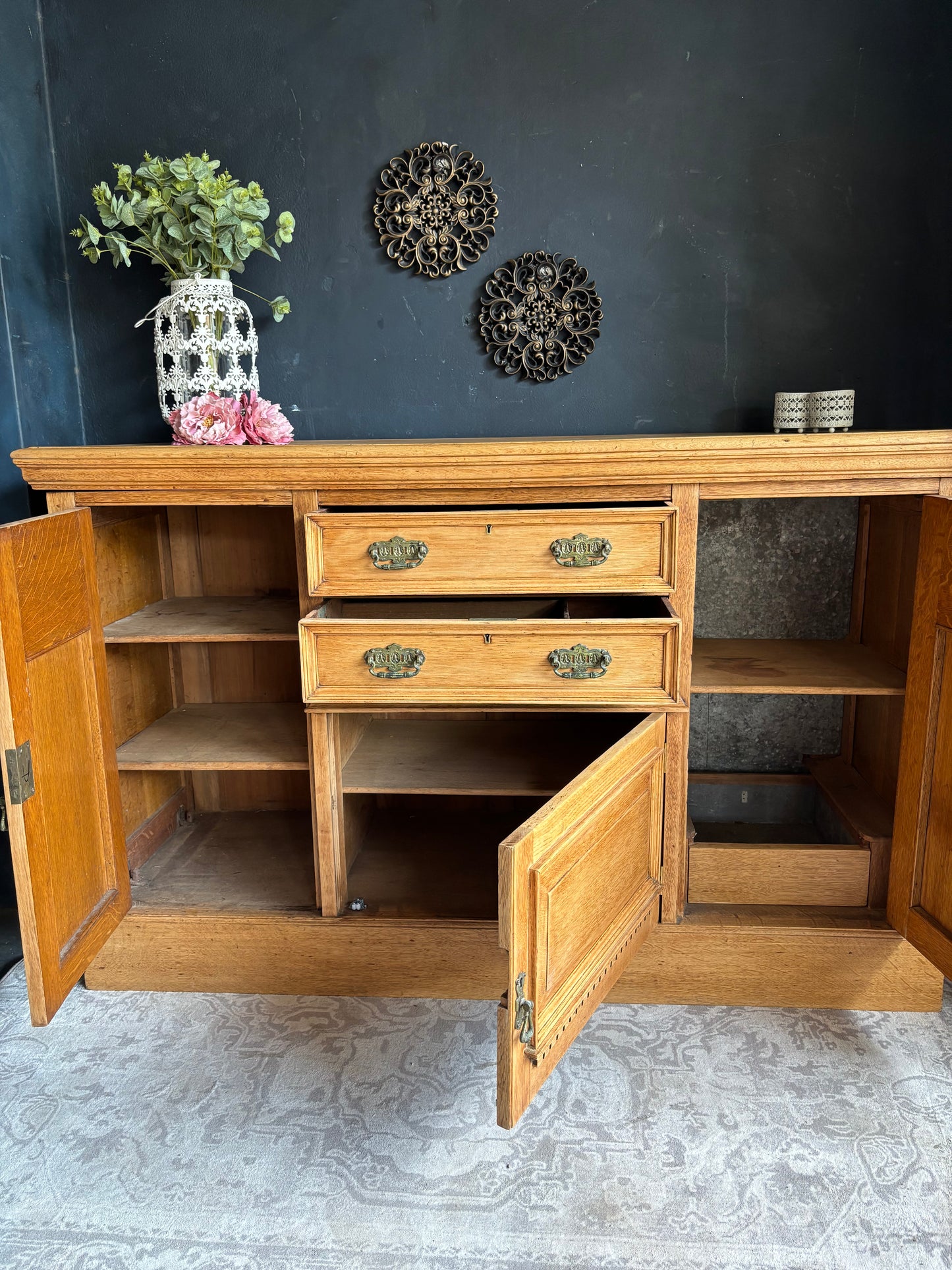 Solid Oak Sideboard with Carved Detail
