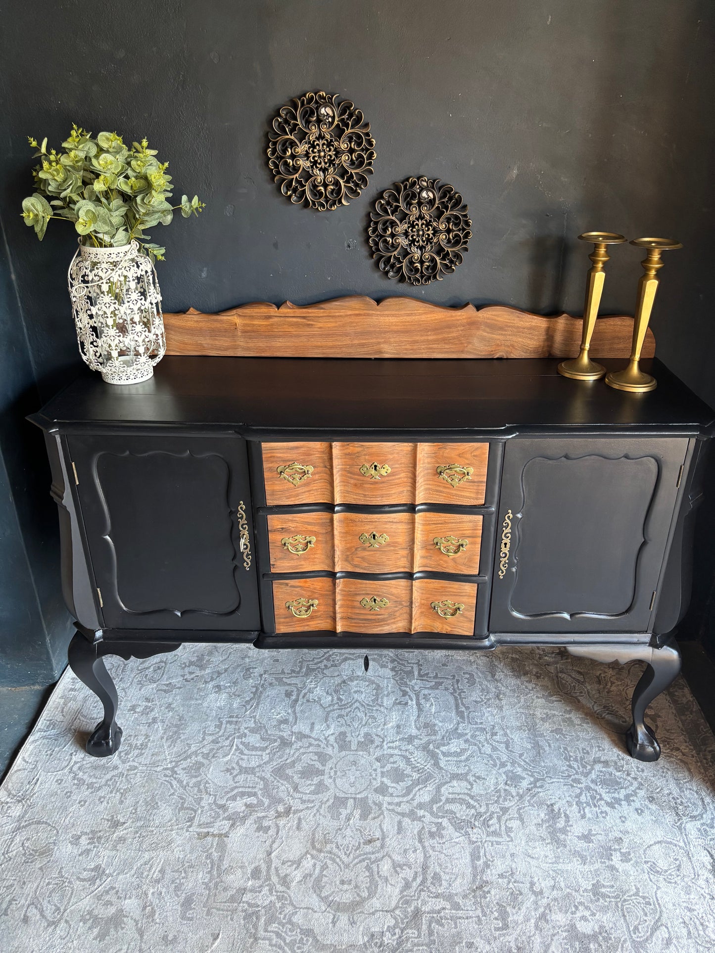 Black Vintage Sideboard with Curved Legs