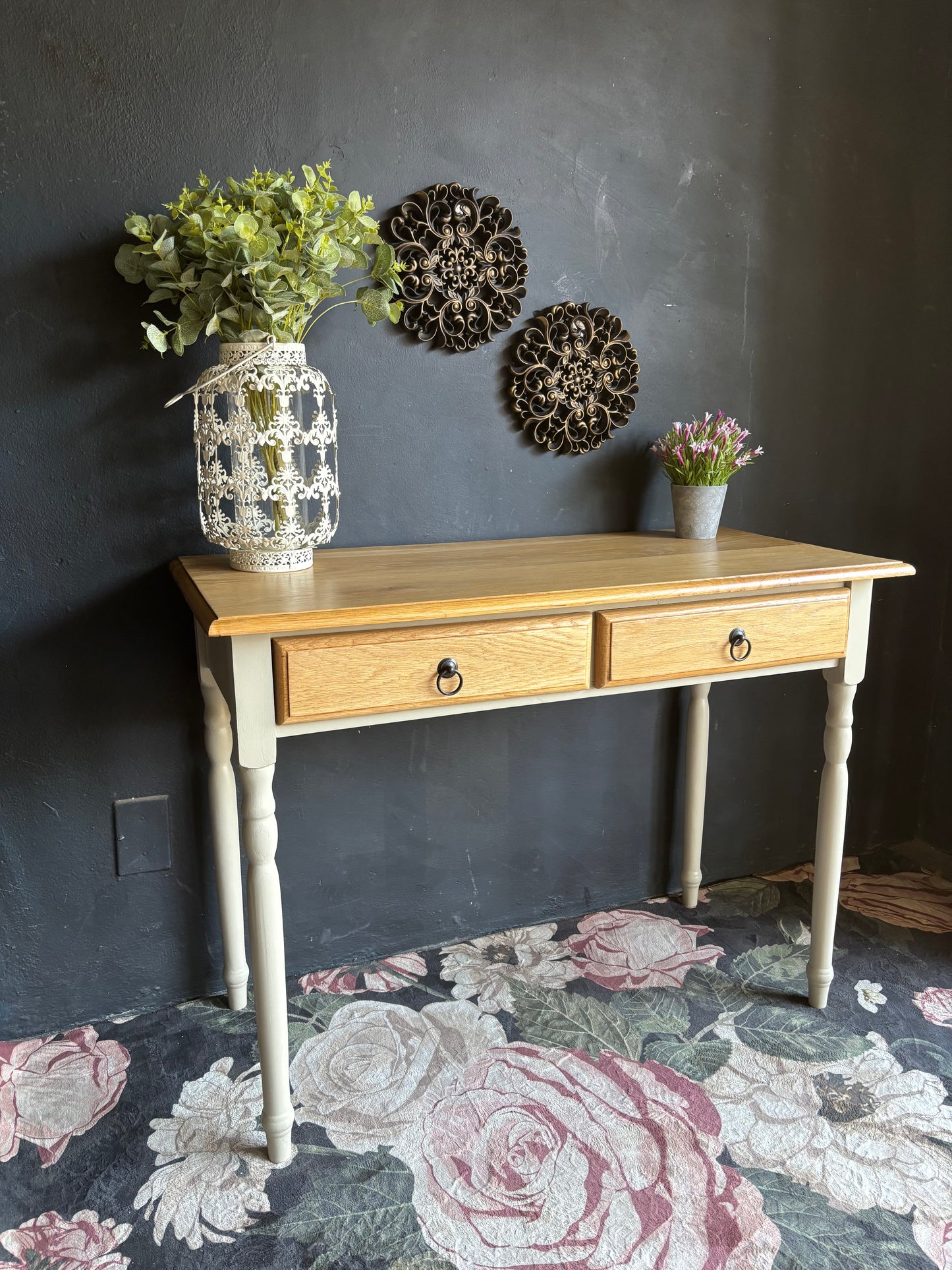 Oak and Soft White Two-Drawer Server