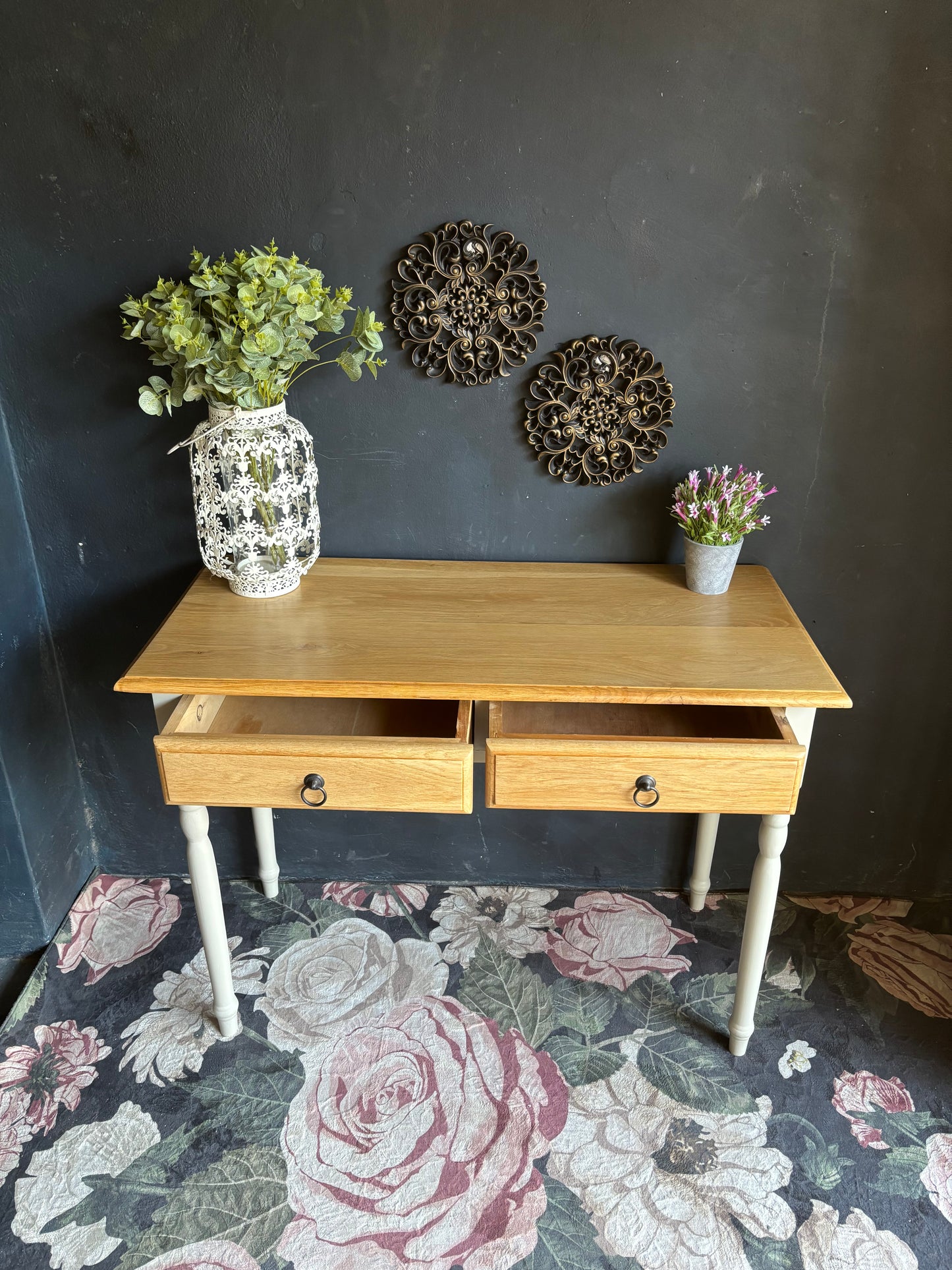 Oak and Soft White Two-Drawer Server