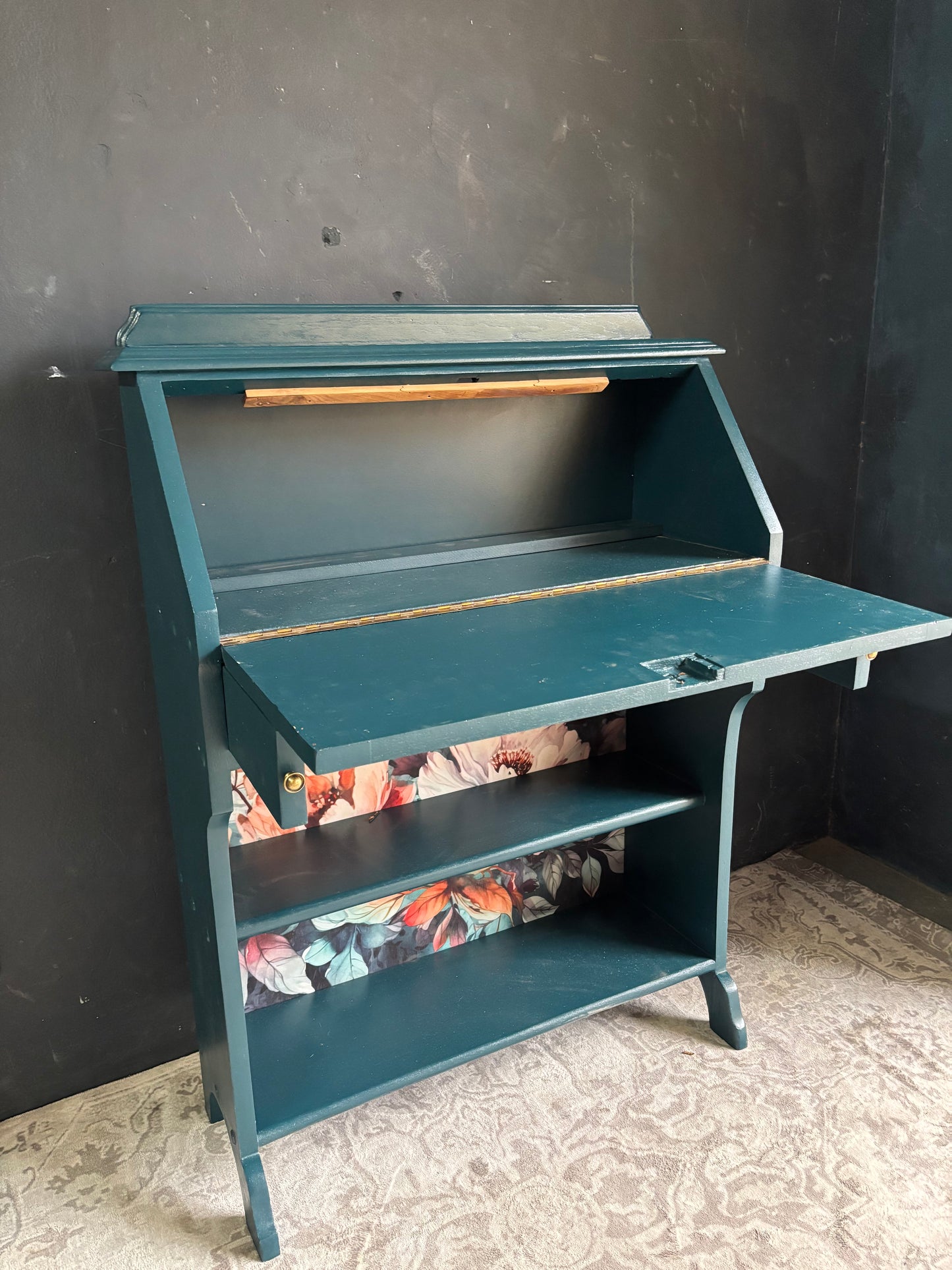 Teal Drop Front Writing Bureau