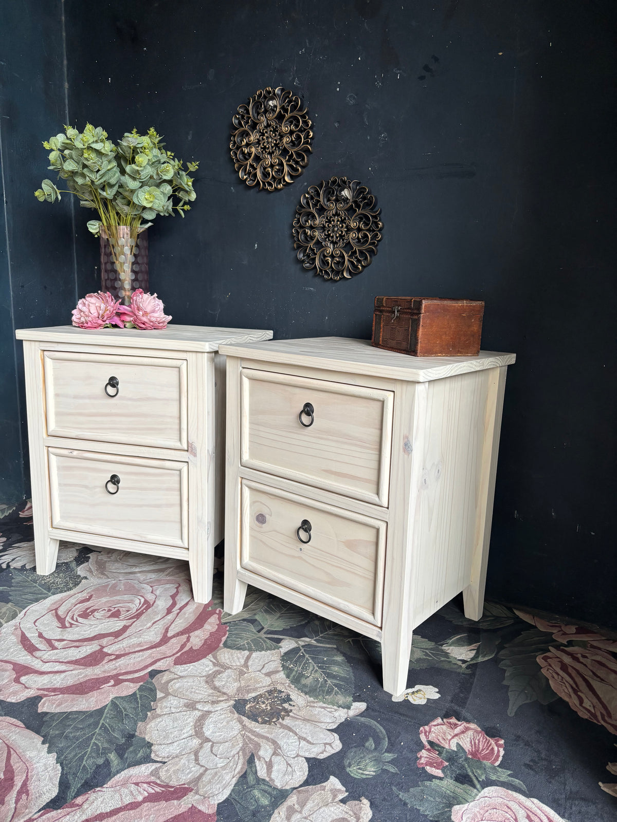 Hampton White Washed Bedside Tables (selling as a pair)